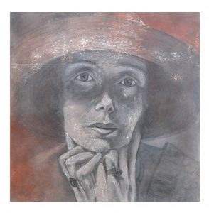 Maleri i Helga Bostens serie med Cora Sandel-bilder.
