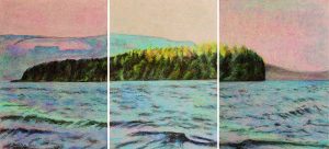 Maleri i Helga Bostens serie om bilder fra Utøya. Billedcollage av 3 separate bilder.