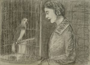 Cora Sandel and parrot ©Helga Bosten 2017