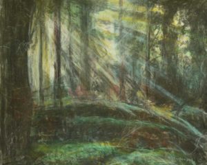 Tegning av skog av Helga Bosten